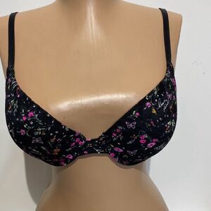 PINK Victoria Sectret WEAR EVERYWHERE WEAR  PUSH-UP BRA, Pure Black Floral Print